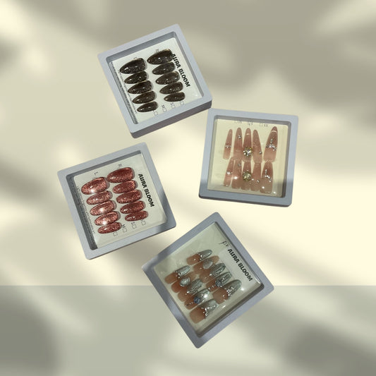 Luxury Press-On Nails Set – Reusable Acrylic Style Nails with Rhinestones & Gloss Finish